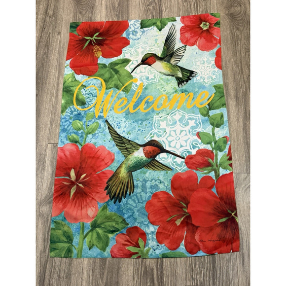 Unbranded Other - Elena Vladykina 2015 Hummingbird Flower Welcome House & Garden Flag 29x43 Fabric